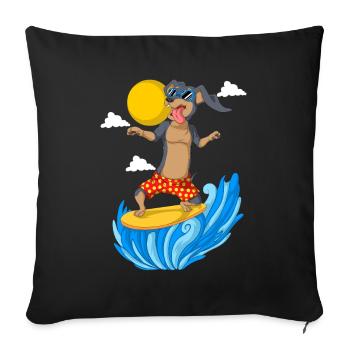 Surfing Dachshund in Summer Attire - Sofa pillowcase 17,3'' x 17,3'' (45 x 45 cm) - black - Front