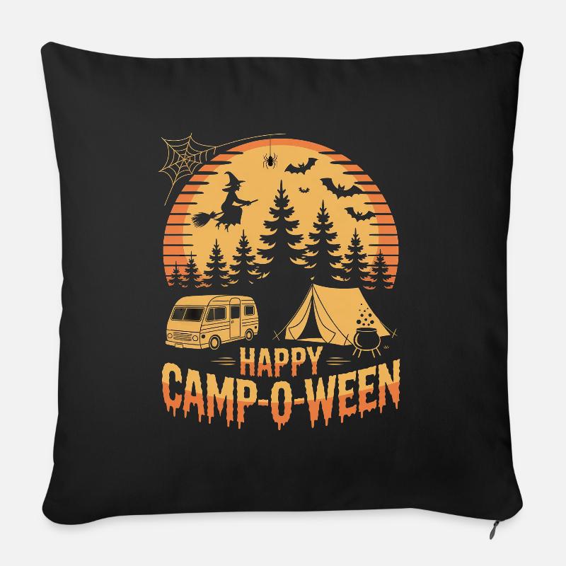 Happy Camp-o-Ween Camper Hiker Halloween Camping - Sofakissenbezug 45 x 45 cm - Schwarz