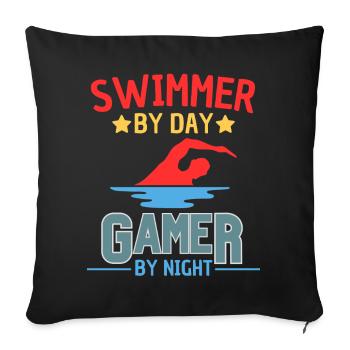 Swimmer By Day Gamer By Night - Sofa pillowcase 17,3'' x 17,3'' (45 x 45 cm) - black - Front