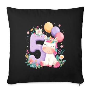 Licorne Anniversaire 5 Numéro d’anniversaire - Housse de coussin décorative 45 x 45 cm - noir - Devant