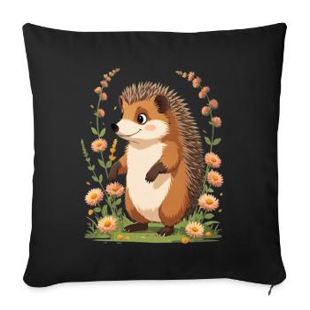 Hérisson mignon avec couronne de fleurs - Housse de coussin décorative 45 x 45 cm - noir - Devant