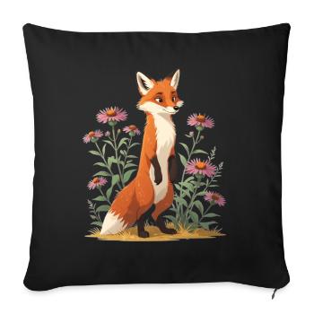 Fuchs mit Blumenmuster Illustration - Sofakissenbezug 45 x 45 cm - Schwarz - Vorne