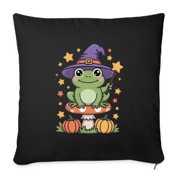 Witch frog on toadstool with pumpkins - Sofa pillowcase 17,3'' x 17,3'' (45 x 45 cm) - black - Front