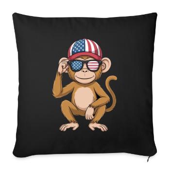 Funny Monkey USA Drapeau Jour de l’Indépendance 4 juillet - Housse de coussin décorative 45 x 45 cm - noir - Devant