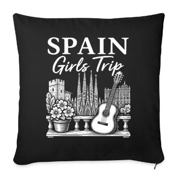 Silhouette de guitare d'une fille voyageant en Espagne - Housse de coussin décorative 45 x 45 cm - noir - Devant