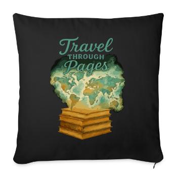 Voyagez à travers les pages des livres de cartes du monde - Housse de coussin décorative 45 x 45 cm - noir - Devant