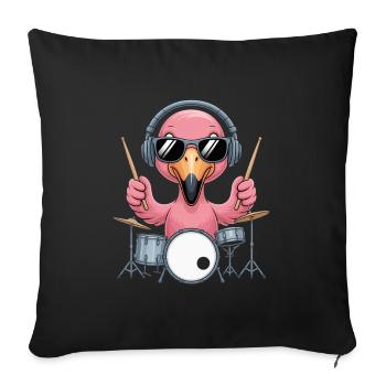 Batteur Flamingo avec casque et lunettes de soleil - Housse de coussin décorative 45 x 45 cm - noir - Devant