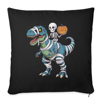 T-Rex d’Halloween avec skellet et citrouille - Housse de coussin décorative 45 x 45 cm - noir - Devant