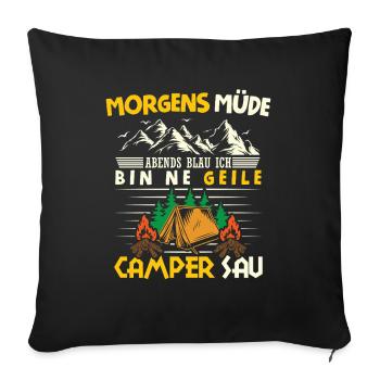 Camper Camping Caravane Dicton - Housse de coussin décorative 45 x 45 cm - noir - Devant