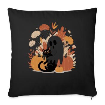 Ghost Pumpkin Cat Cute Halloween Autumn - Sofa pillowcase 17,3'' x 17,3'' (45 x 45 cm) - black - Front