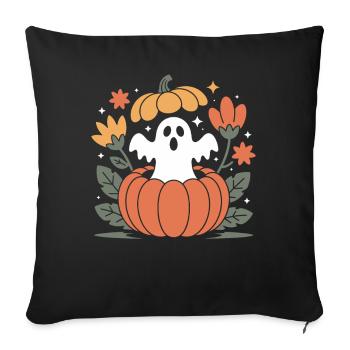 Halloween Herbst Retro Blumen Geist Kürbis - Sofakissenbezug 45 x 45 cm - Schwarz - Vorne