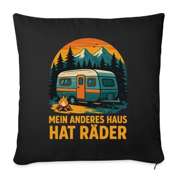 Mon autre maison a des roues camping camping-car - Housse de coussin décorative 45 x 45 cm - noir - Devant