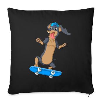 T-shirt de skateboard teckel - Housse de coussin décorative 45 x 45 cm - noir - Devant