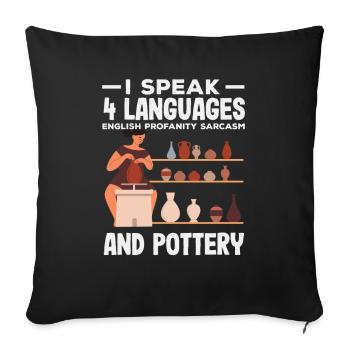 Je parle 4 langues et la poterie - Housse de coussin décorative 45 x 45 cm - noir - Devant