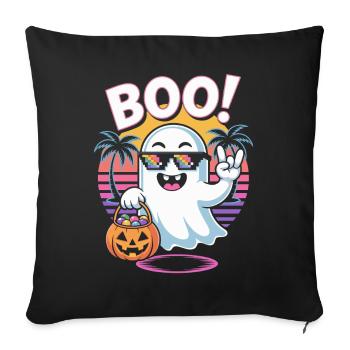 Hou! Fantôme cool avec des lunettes de soleil et une citrouille pour - Housse de coussin décorative 45 x 45 cm - noir - Devant