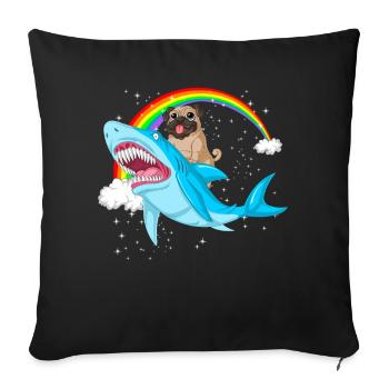 pug riding shark rainbow  - Sofa pillowcase 17,3'' x 17,3'' (45 x 45 cm) - black - Front