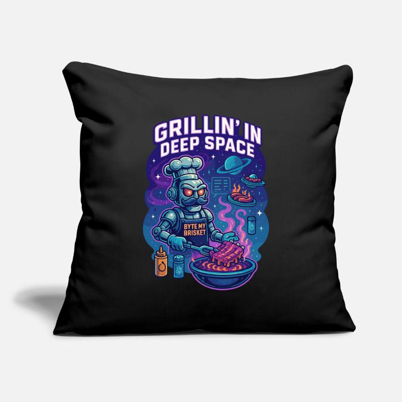 Griller dans l’espace lointain avec Byte My Brisket Housse de coussin décorative 45 x 45 cm
