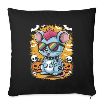 Souris d’Halloween à bascule avec des lunettes de soleil Halloween - Housse de coussin décorative 45 x 45 cm - noir - Devant