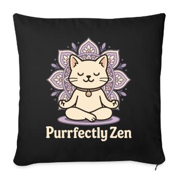 Mandala de chat méditant parfaitement zen - Housse de coussin décorative 45 x 45 cm - noir - Devant