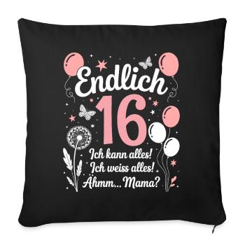Enfin 16 anniversaire 16 ans cadeau fille - Housse de coussin décorative 45 x 45 cm - noir - Devant