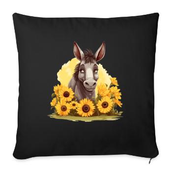 Playful donkey with sunflowers - Sofa pillowcase 17,3'' x 17,3'' (45 x 45 cm) - black - Front