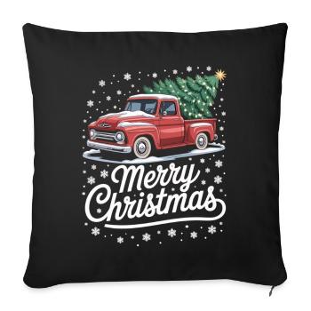 Camionnette rouge avec arbre de Noël – T-shirt de Noël - Housse de coussin décorative 45 x 45 cm - noir - Devant