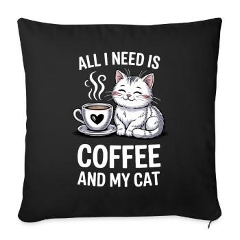 Conception de citation de café et de chat - Housse de coussin décorative 45 x 45 cm - noir - Devant