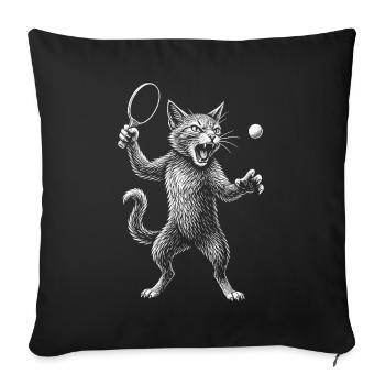 Tennis de table, ping-pong, joueur de tennis de table chat - Housse de coussin décorative 45 x 45 cm - noir - Devant