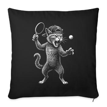 Tennis de table, ping-pong, joueur de tennis de table chat - Housse de coussin décorative 45 x 45 cm - noir - Devant