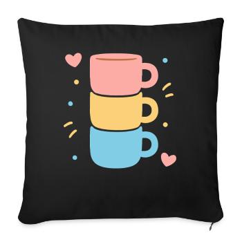 Süße Kaffeetasse Stack Pastel Hearts Love - Sofakissenbezug 45 x 45 cm - Schwarz - Vorne
