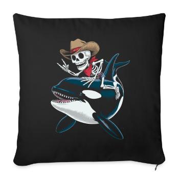 Skeleton cowboy rides orca - Sofa pillowcase 17,3'' x 17,3'' (45 x 45 cm) - black - Front