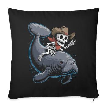 Squelette cow-boy chevauchant lamantin - Housse de coussin décorative 45 x 45 cm - noir - Devant