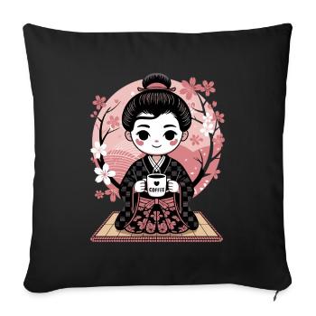 Coffee and cherry blossom harmony in kimono - Sofa pillowcase 17,3'' x 17,3'' (45 x 45 cm) - black - Front