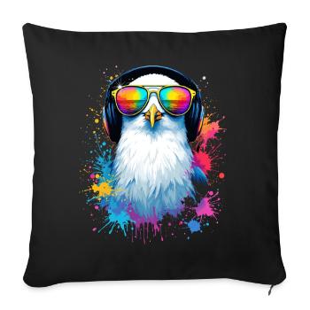 Oiseau mouette coloré avec des lunettes de soleil - Housse de coussin décorative 45 x 45 cm - noir - Devant