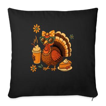Dinde buvant du café arc Thanksgiving idée - Housse de coussin décorative 45 x 45 cm - noir - Devant