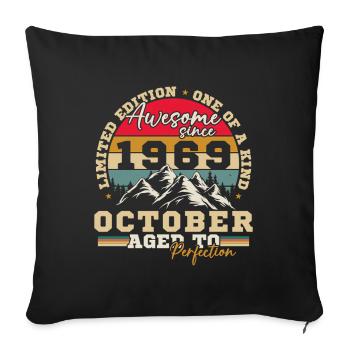 October 1969 Vintage Birthday Gift - Sofa pillowcase 17,3'' x 17,3'' (45 x 45 cm) - black - Front