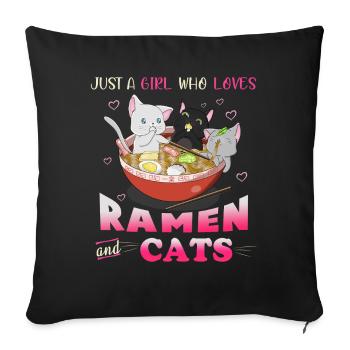 Juste une fille qui aime les chats et les t-shirts Ramen - Housse de coussin décorative 45 x 45 cm - noir - Devant