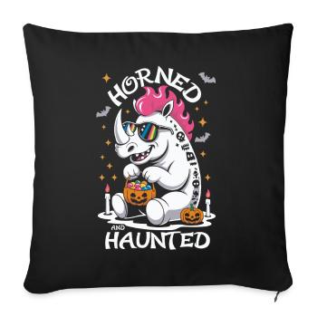 Rhino Halloween : Cornu et hanté - Housse de coussin décorative 45 x 45 cm - noir - Devant