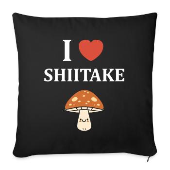 J’aime Shiitake champignon kawaii - Housse de coussin décorative 45 x 45 cm - noir - Devant