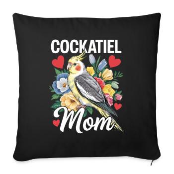 calopsitte maman oiseau fleurs coeur - Housse de coussin décorative 45 x 45 cm - noir - Devant