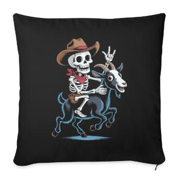 Squelette cow-boy sur chèvre - Housse de coussin décorative 45 x 45 cm - noir - Devant