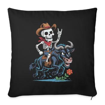 Squelette Cowboy Rodéo sur Gnous - Housse de coussin décorative 45 x 45 cm - noir - Devant