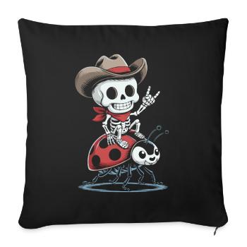 Squelette cow-boy sur coccinelle - Housse de coussin décorative 45 x 45 cm - noir - Devant