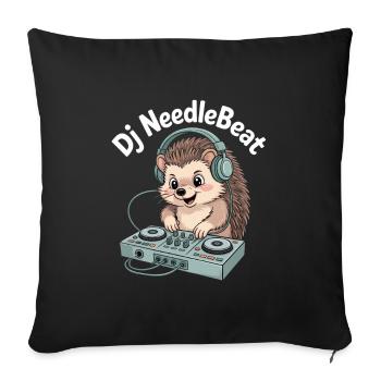 DJ NeedleBeat Igel DJ au casque sur le podium - Housse de coussin décorative 45 x 45 cm - noir - Devant