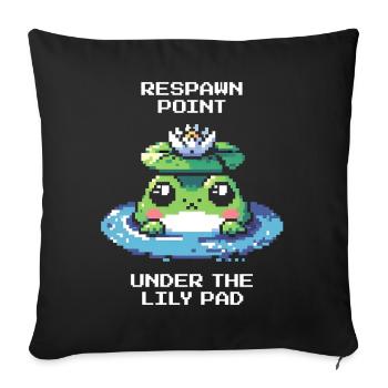 Respawn Point: Under the Water Lily | Frog, Pond - Sofa pillowcase 17,3'' x 17,3'' (45 x 45 cm) - black - Front