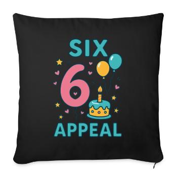 Six 6 Appel Fête d’Anniversaire Cadeau Enfants 6 Âge - Housse de coussin décorative 45 x 45 cm - noir - Devant