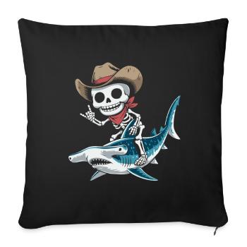 Squelette cow-boy chevauchant requin marteau - Housse de coussin décorative 45 x 45 cm - noir - Devant