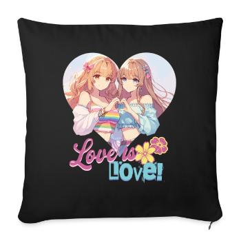Love is Love kawaii Anime Pride lesbian lgbt - Sofa pillowcase 17,3'' x 17,3'' (45 x 45 cm) - black - Front