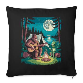 Bigfoot au feu de camp avec extraterrestre - Housse de coussin décorative 45 x 45 cm - noir - Devant