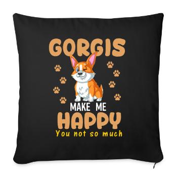 Corgi Makes Me Happy - Sofa pillowcase 17,3'' x 17,3'' (45 x 45 cm) - black - Front